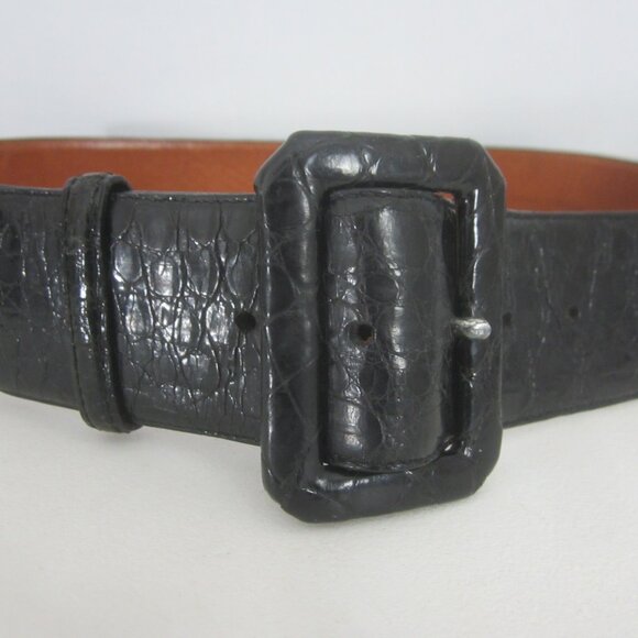 Giorgio Armani Womens S Black Genuine Crocodile Leather Belt   26\